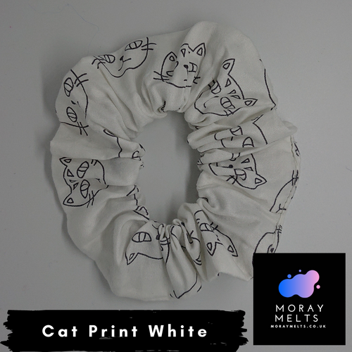 Cat Print Hair Scrunchie - White - Moray Melts
