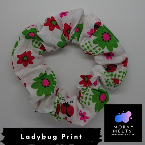 Ladybug/Floral Print Hair Scrunchie - White - Moray Melts