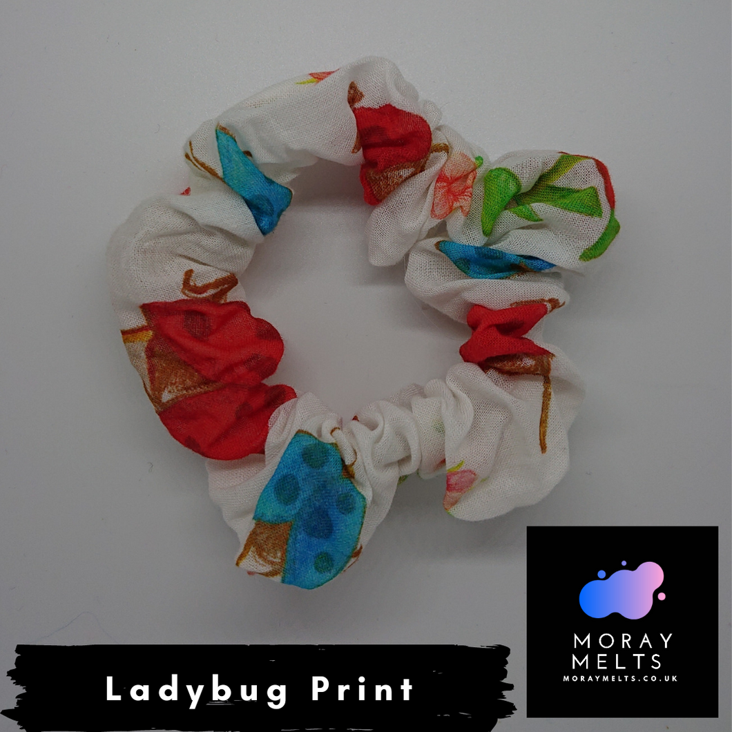 Ladybug Print Hair Scrunchie - White - Moray Melts