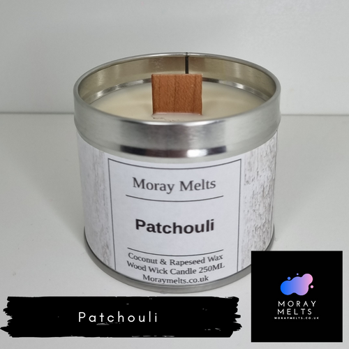 Patchouli Wood Wick Candle Tin - 250ml - Moray Melts