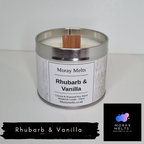 Rhubarb & Vanilla Scented Candle Tin - 250ml - Moray Melts