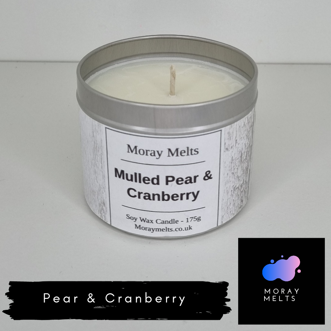 Pear and Cranberry Scented Candle Tin - 175g - Moray Melts